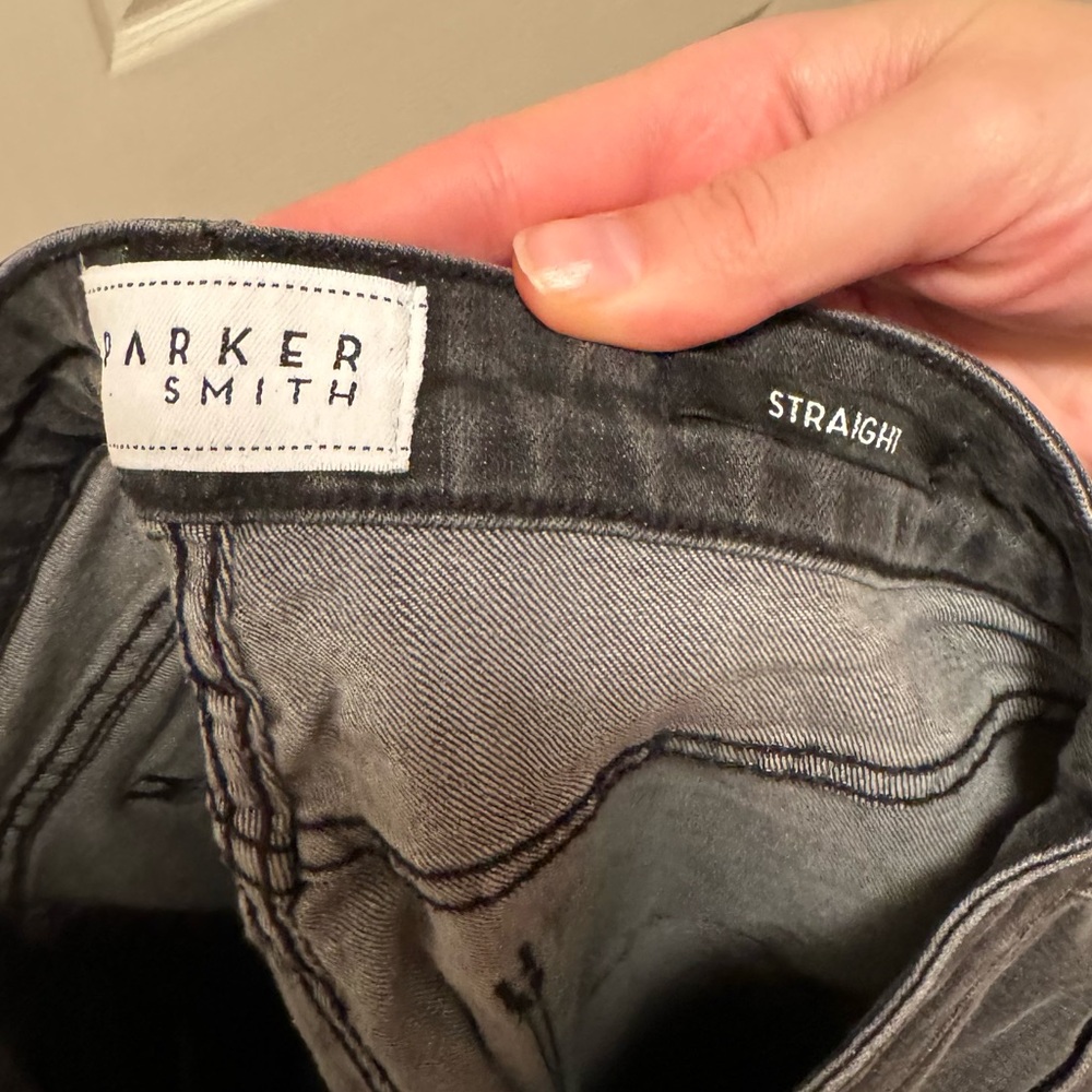 Parker Smith Gray Straight Denim Jeans Frayed Ankles - Picture 9 of 10